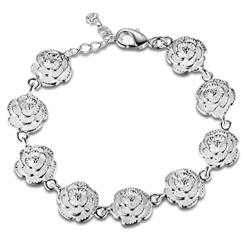 custom charm bracelets for women-Rose Flower Chain Bracelet