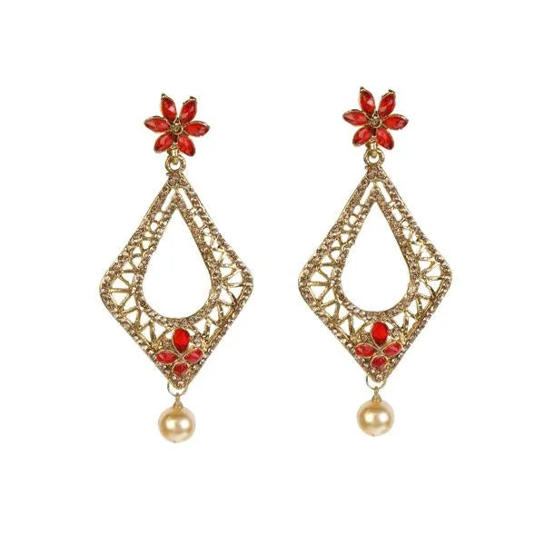 bridal earrings for women-Kriaa Gold Plated  Red Austrian Stone Dangler Earrings - 1307416A