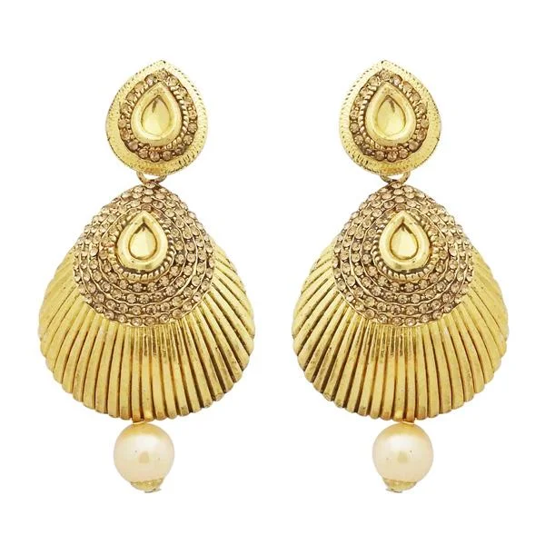 delicate earrings for women-Jheel Gold Plated Austrian Stone Pearl Drop Dangler Earrings - 2900251A