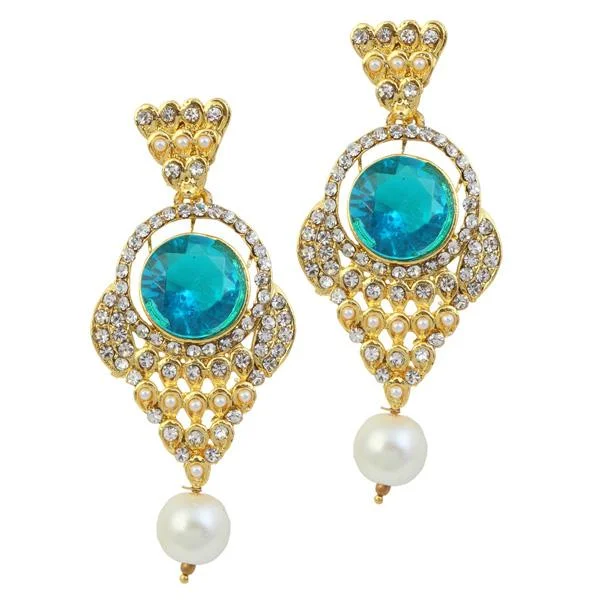 bold earrings for women-Kriaa Blue Stone Gold Plated Dangler Earrings - 1305902