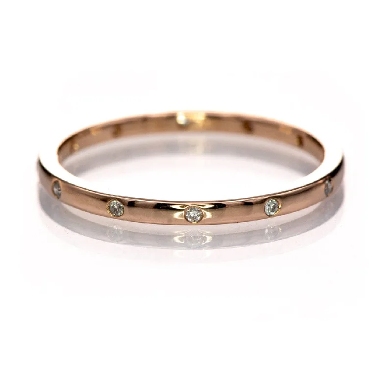 fashion rings for women-Skinny Thin Eternity Wedding Band With Flush Set Diamonds