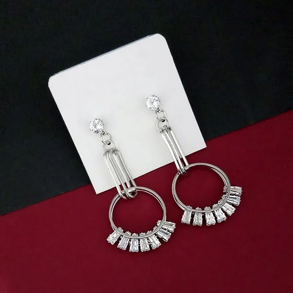 beaded earrings for women-Urthn Silver Plated AD Stone Dangler Earrings  - 1315855