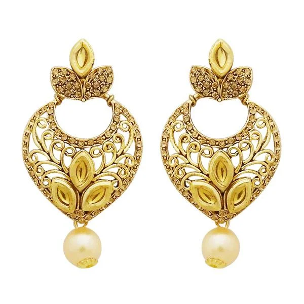 elegant drop earrings for women-Jheel Stone Gold Plated Pearl Drop Dangler Earrings - 2900218A