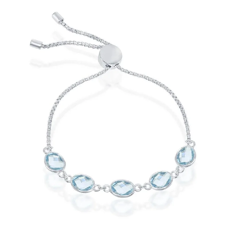 trendy charm bracelets for women-Sterling Silver 7.85cttw Blue Topaz Oval Linked Bolo Bracelet