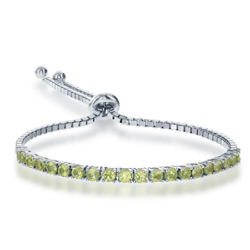 custom charm bracelets for women-Sterling Silver 3mm Peridot Half Tennis Style Bolo Bracelet