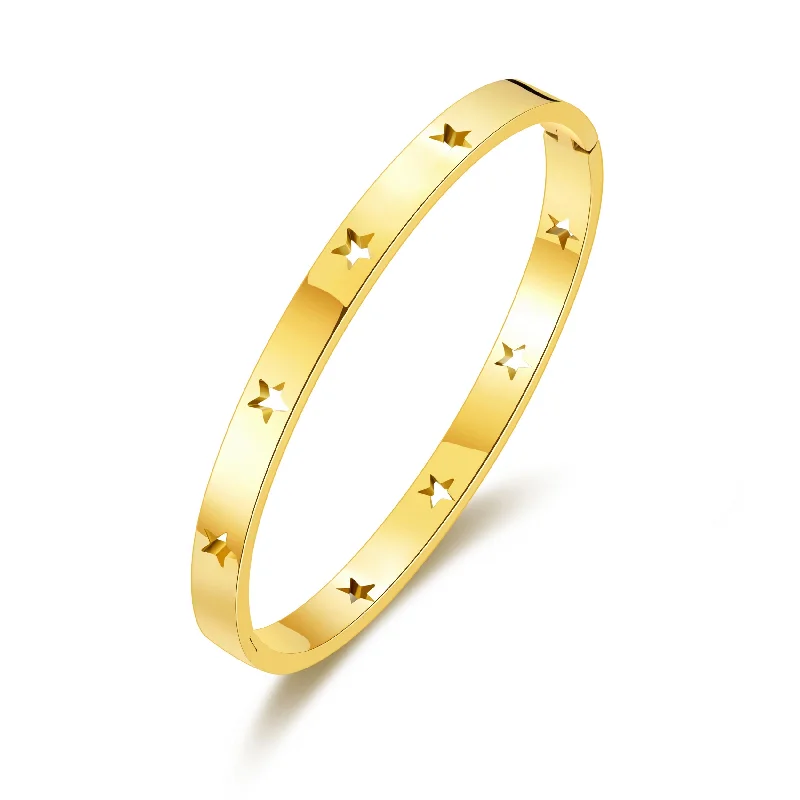 stackable charm bracelets for women-Gold Plated Stainless Steel Star Bangle