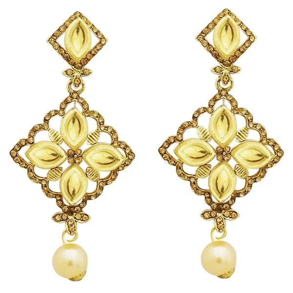 bold earrings for women-Jheel Austrian Stone Gold Plated Pearl Drop Dangler Earrings - 2900239A