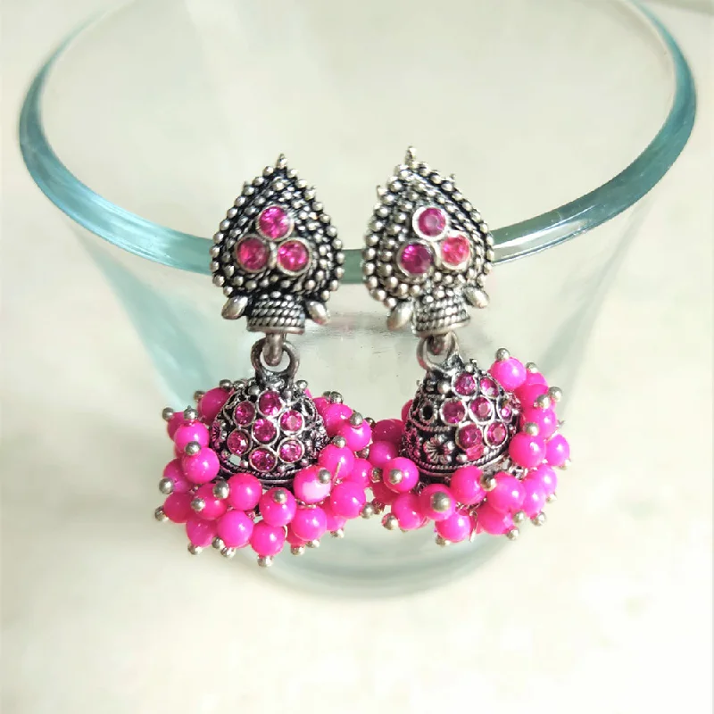 colorful earrings for women-H K Fashion Silver Plated Ruby Diamond Jhumki Earrings