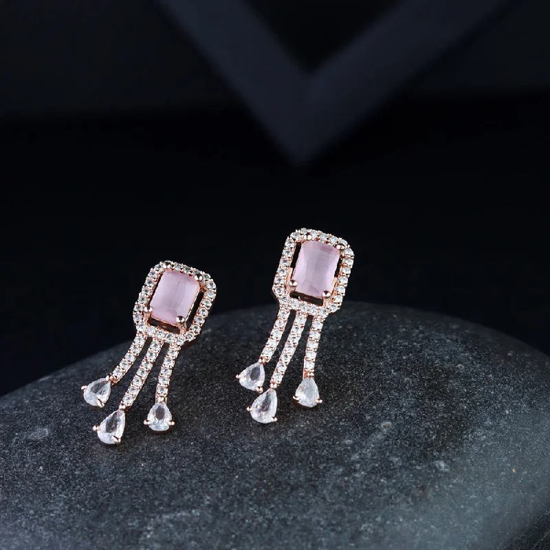 butterfly earrings for women-Etnico Valentine's Special Rose Gold Plated Pink CZ & American Diamond Beautiful Studs Earrings for Women /Girls (E3067Pi)