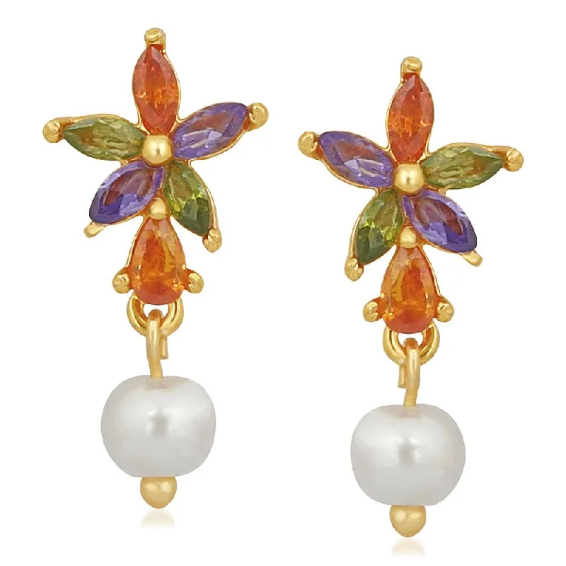 fashion earrings for women-Mahi Gold Plated Floral Inspired Multicolour Dangler Earrings