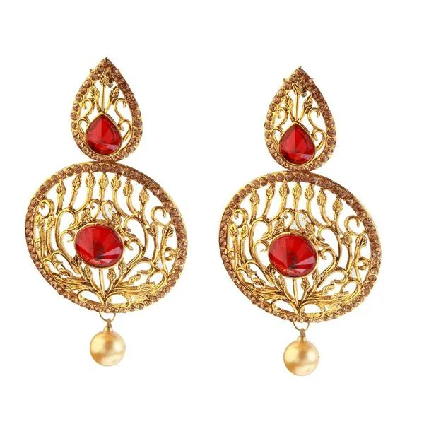 black gemstone earrings for women-Kriaa Kundan Pearl Drop Gold Plated Dangler Earring - 1307401C