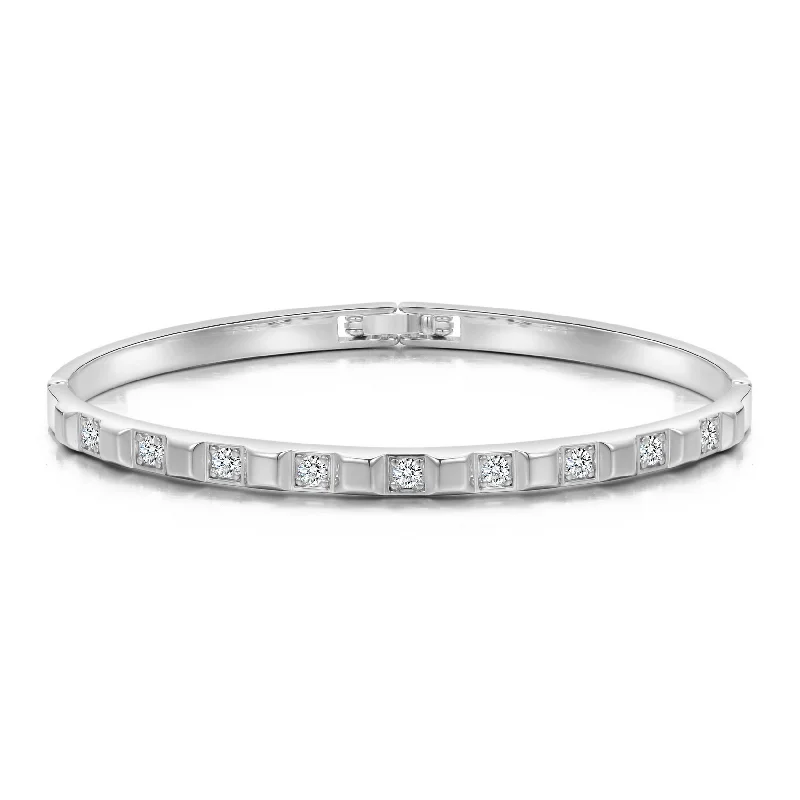 personalized silver bracelets for women-Silver Plated Cubic Bangle Created with Zircondia® Crystals (7 Inch)