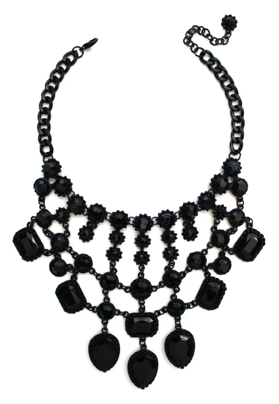 wedding necklaces for women-Luxe Black Jewel Statement Necklace