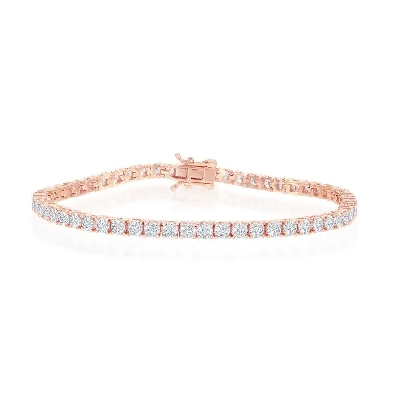 modern bangles for women-Sterling Silver 3mm Prong-Set Round CZ Tennis Bracelet - Rose Gold Plated