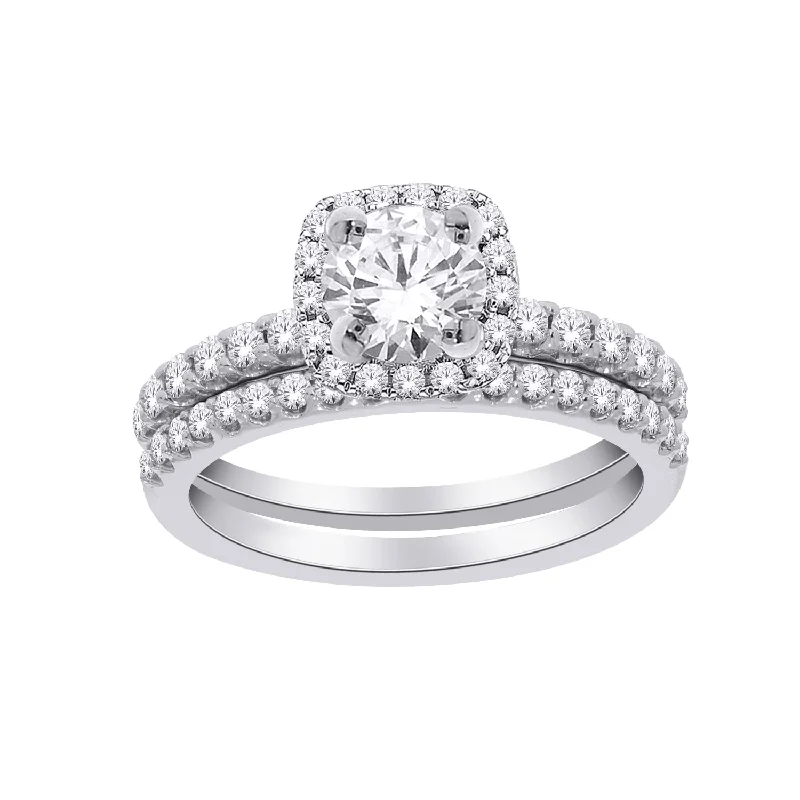 elegant engagement rings-14kw 1.35ctw Lab Diamond VVS-VS1/D-E Center 1.07ct Round Cut Bridal Set w/ Cert