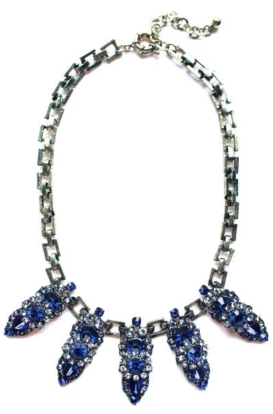 wedding necklace sets for women-Luxe Crystal Points Necklace- Sapphire