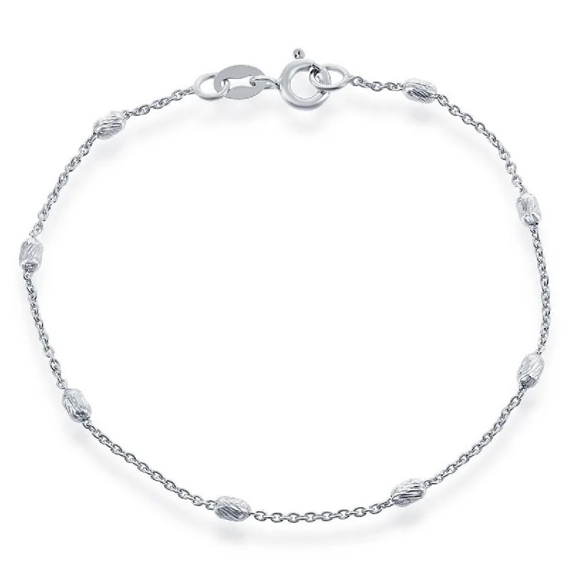 birthstone bracelets for women-Classic Women's Bracelet - Sterling Silver Diamond Cut Oval Beads | S-4920