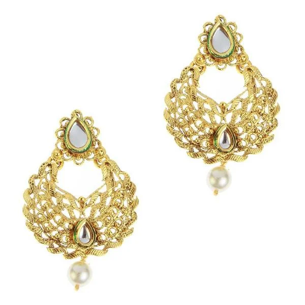 gemstone earrings for women-Kriaa Gold Plated Kundan Pearl Drop Dangler Earring - 1307222