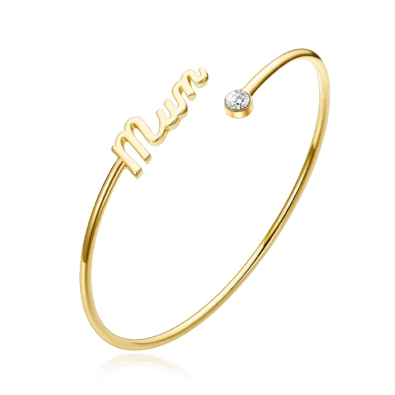 bangle bracelets for women-Gold Plated Mum Cuff Bangle Created with Zircondia® Crystals