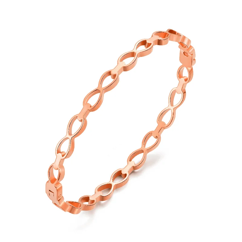 luxury diamond bracelets for women-Rose Gold Plated Stainless Steel Infinity Bangle (7 Inch)