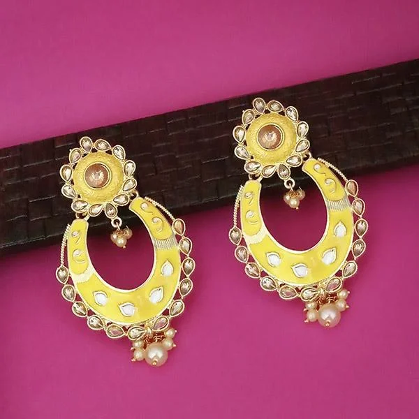 luxurious gemstone earrings for women-Kriaa Yellow Meenakari Kundan Gold Plated Dangler Earrings - 1316327C