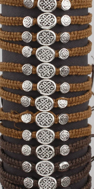 diamond cuff bracelets for women-Irish Wax Cord Adjustable Bracelet with Celtic Knot Metal Discs