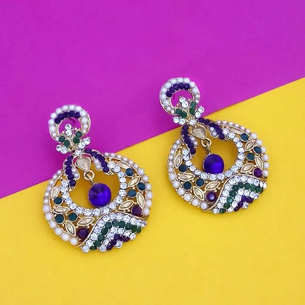 floral earrings for women-Kriaa Green Blue Stone Gold Plated Dangler Earrings