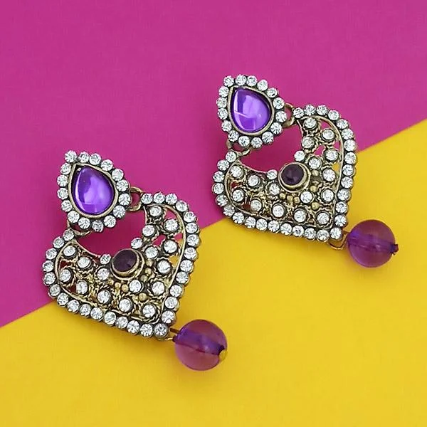 affordable diamond earrings for women-Kriaa Purple Kundan Austrian Stone Gold Plated Dangler Earrings