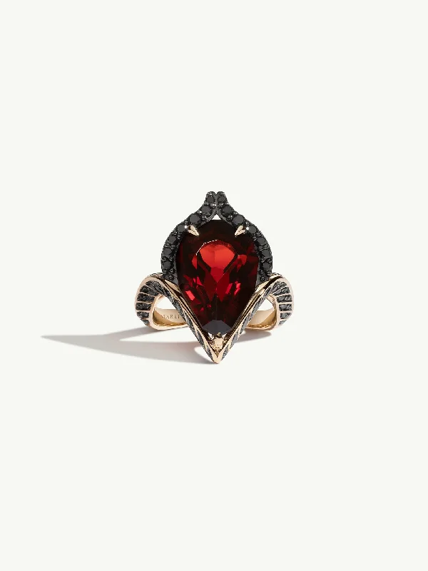 precious gemstone rings for women-Oceanna Ring With Red Garnet & Brilliant-Cut Black Diamonds In 18K Yellow Gold