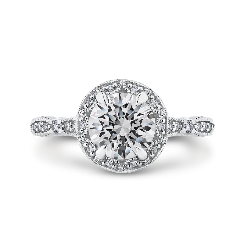 affordable custom engagement rings-14K White Gold Round Diamond Halo Engagement Ring (Semi Mount)