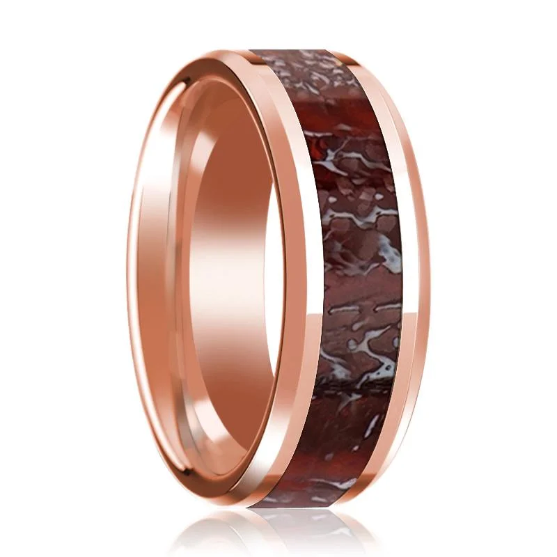 unique wedding bands for women-NUBLAR | 14k Rose Gold with Red Dinosaur Bone Inlay