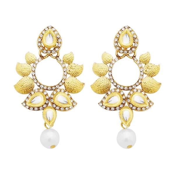 crystal drop earrings for women-Jheel Austrian Stone Kundan Pearl Drop Dangler Earrings - 2900210B