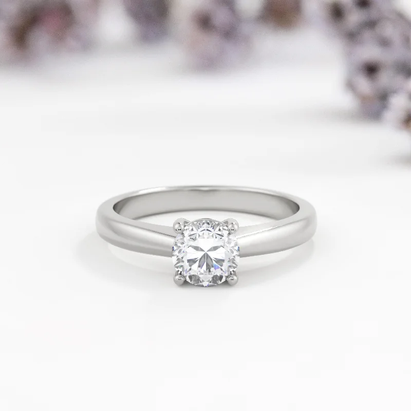 affordable wedding bands for women-Round Solitaire Lab Diamond Engagement Ring