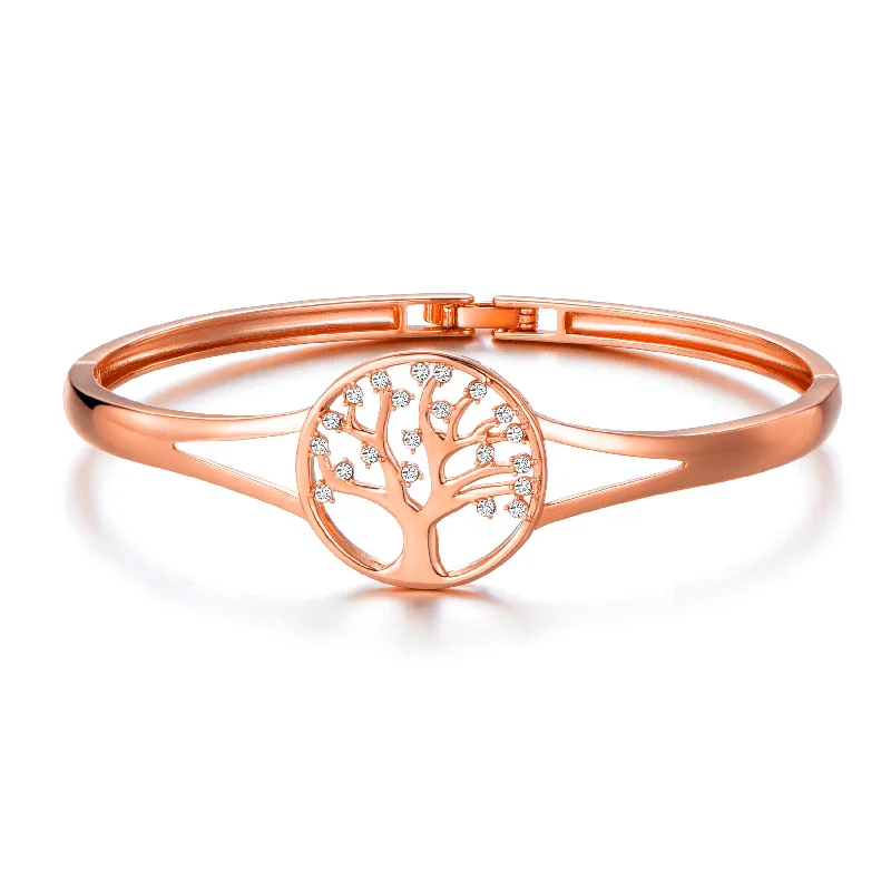 bangle bracelets for women-Rose Gold Plated Tree of Life Bangle Created with Zircondia® Crystals (7 Inch)