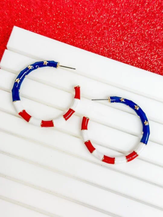 engagement earrings for women-American Flag Enamel Hoop Earrings