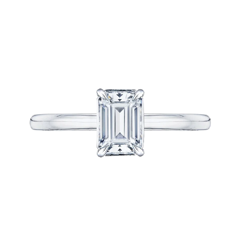 engagement rings with opals-14K White Gold Emerald Cut Diamond Solitaire Engagement Ring (Semi Mount)