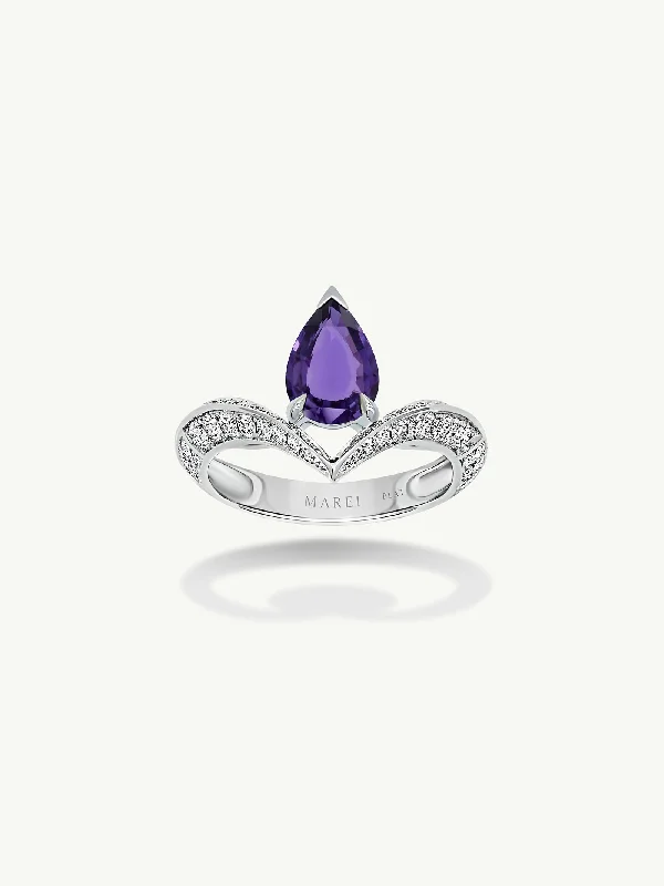 vintage gold rings for women-Dorian Floating Teardrop-Shaped Ultra Violet Purple Sapphire Engagement Ring In Platinum