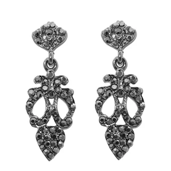 long earrings for women-Kriaa Black Austrian Stone Rhodium Plated Dangler Earrings - 1303604