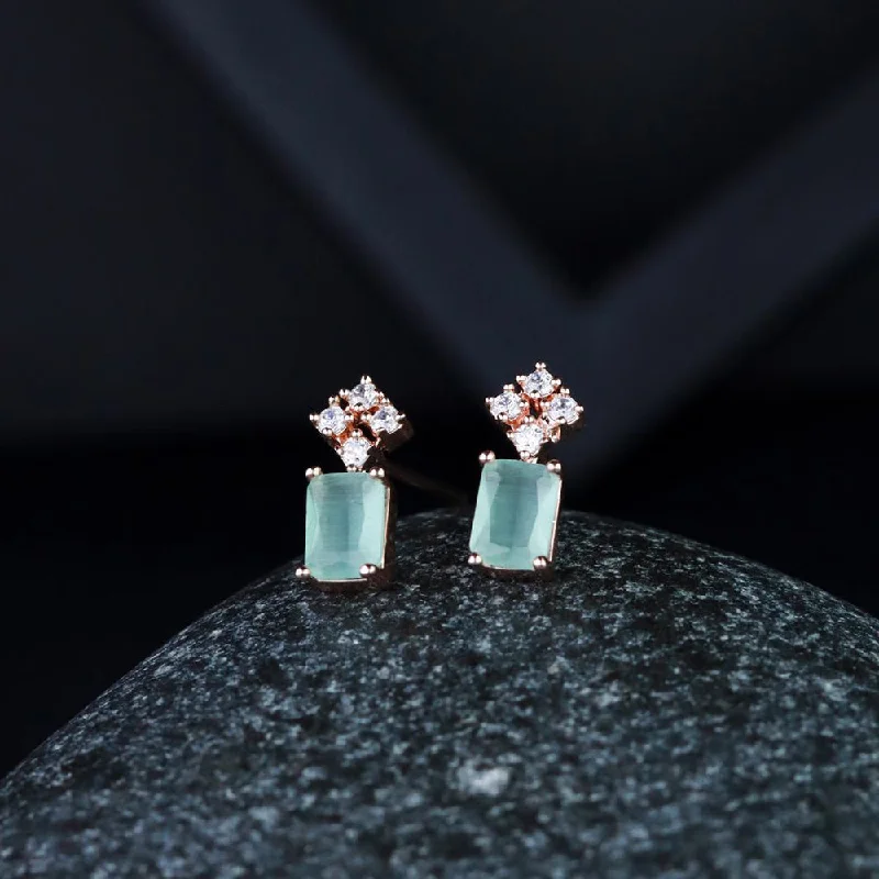 colorful earrings for women-Etnico Valentine's Special Rose Gold Plated Mint CZ & American Diamond Beautiful Studs Earrings for Women/Girls (E3069Min)