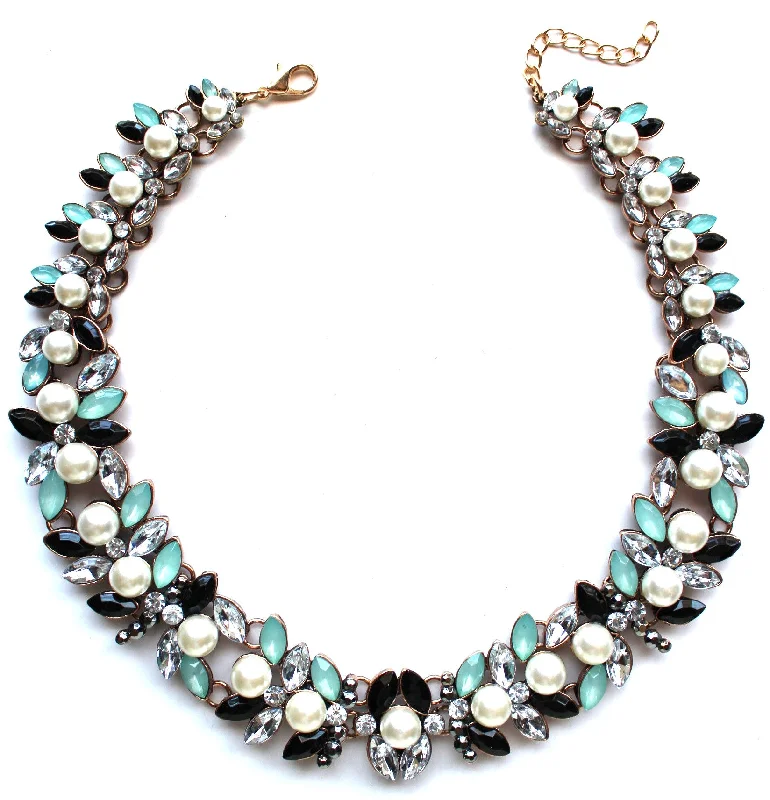 statement chain necklaces for women-Luxe Stones & Pearls Collar Necklace