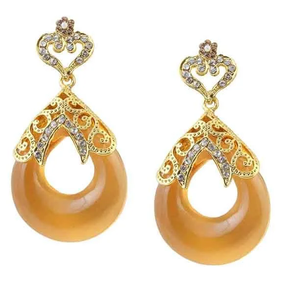 chic drop earrings for women-Kriaa Yellow Stone Gold Plated Dangler Earrings - 1305714