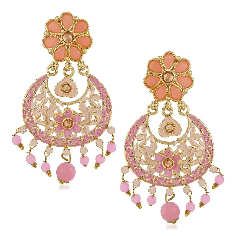 stunning earrings for brides-Mahi Meenakari Work Artificial Bead and Crystals Floral Dangle Drop Earrings for Women (ER1109698G)