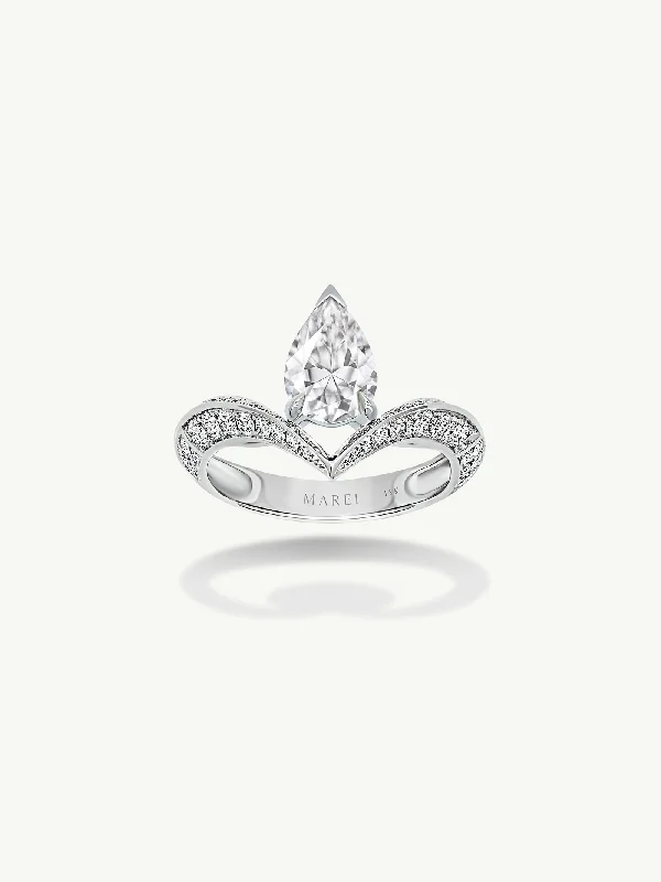 luxury gemstone rings for women-Dorian Floating Teardrop-Shaped Brilliant White Diamond Engagement Ring In 18K White Gold