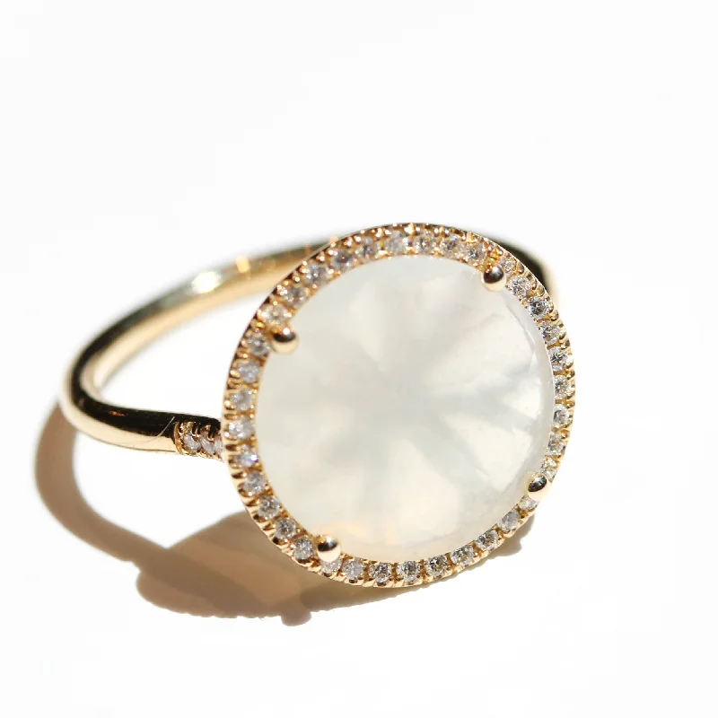 opal engagement rings for women-White Moonstone Halo Ring