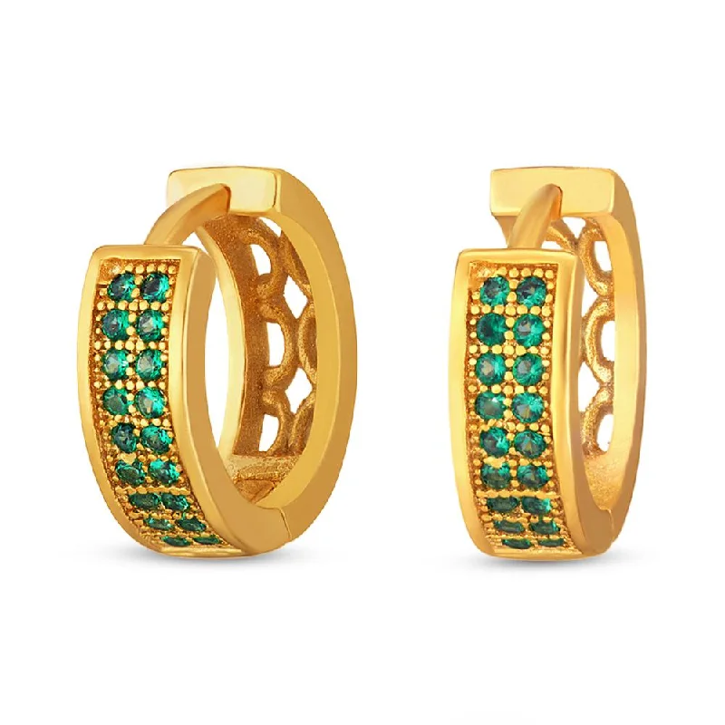 black gemstone earrings for women-Mahi Gold plated Medium Double line Green CZ stone Huggies Hoops Earrings for Women