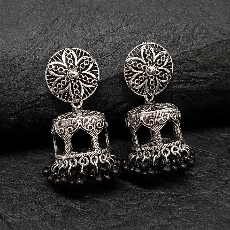 affordable earrings for women-Bhavi Jewels Oxidised Plated Jhumki Earrings