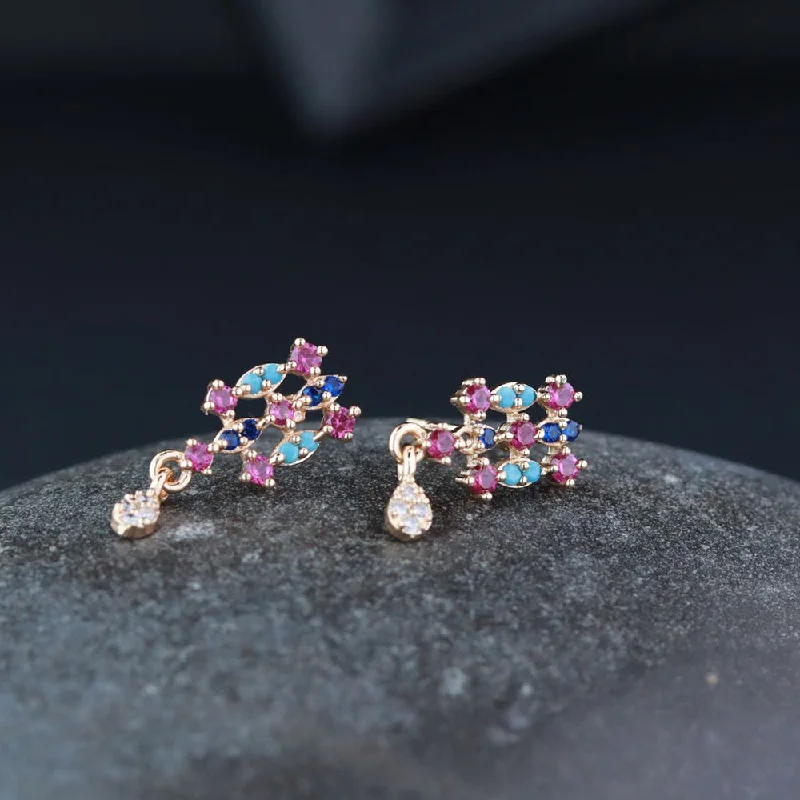 precious stone earrings for women-Etnico Valentine's Special Rose Gold Plated Glittering Crystal AD Stone Studs Earrings for Women & Girls (E3083)