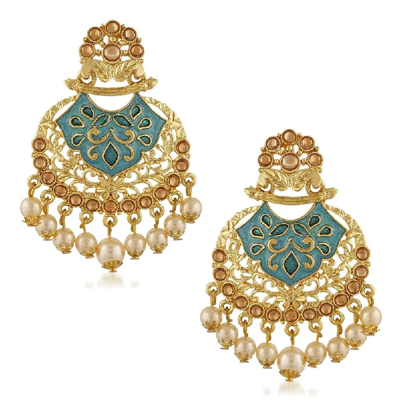 luxury drop earrings for women-Mahi Traditional Dangler Earrings with Artifical Pearl Green Meenakariwork for Women (ER1109703G)