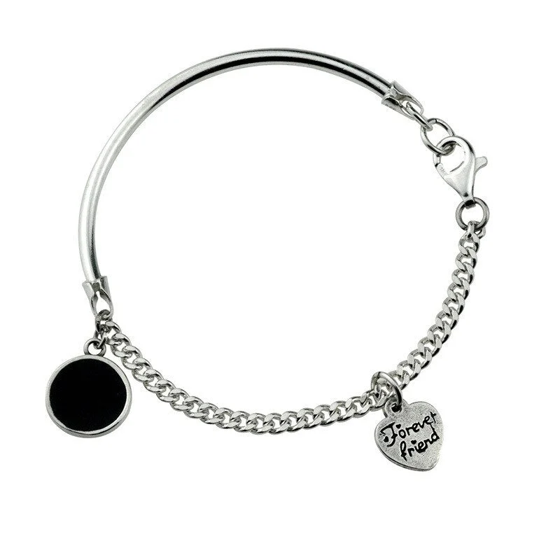 personalized silver bracelets for women-Heart-Shaped Bracelet Trend Cool Accessories Women Round Black Disc Bangles