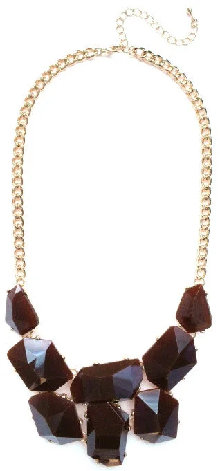 chunky necklaces for women-Jeweled Stone Necklace- Brown